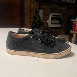UGG Women’s Size 8 Tomi Black Suede Low Top Lace Up Sneakers Shoes